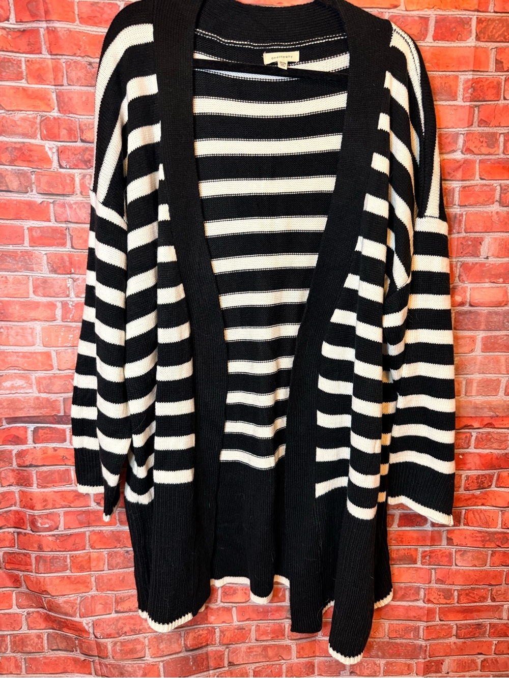 Striped Open-Front Black and White Women’s Cardigan